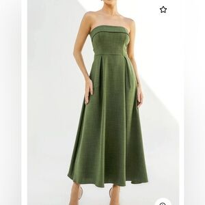 Green Strapless Midi Dress